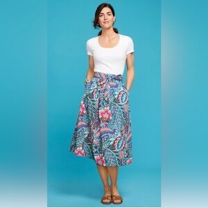Talbots Teal and Pink Paisley Midi Skirt with sash.